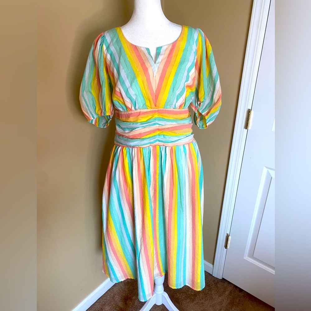 Wayward Fancies Striped Puff Sleeve Cotton Dress Size 2x/20W
